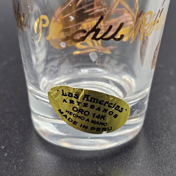 Machu Picchu Shot Glasses Liquor Glass Set Of 3 Peru 14K Gold Plated Print llama - Picture 9 of 10